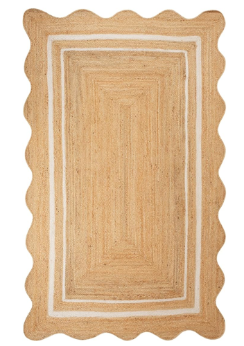 Handmade Jute Rug for Living Room, Natural Beige Area Rug, Rectangular Jute Carpet with Scalloped Edge Design, Handcrafted Floor Rug for Bedroom, Home Decor & Office (2.6x8 ft)