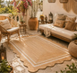Handmade Jute Rug for Living Room, Natural Beige Area Rug, Rectangular Jute Carpet with Scalloped Edge Design, Handcrafted Floor Rug for Bedroom, Home Decor & Office (2.6x8 ft)